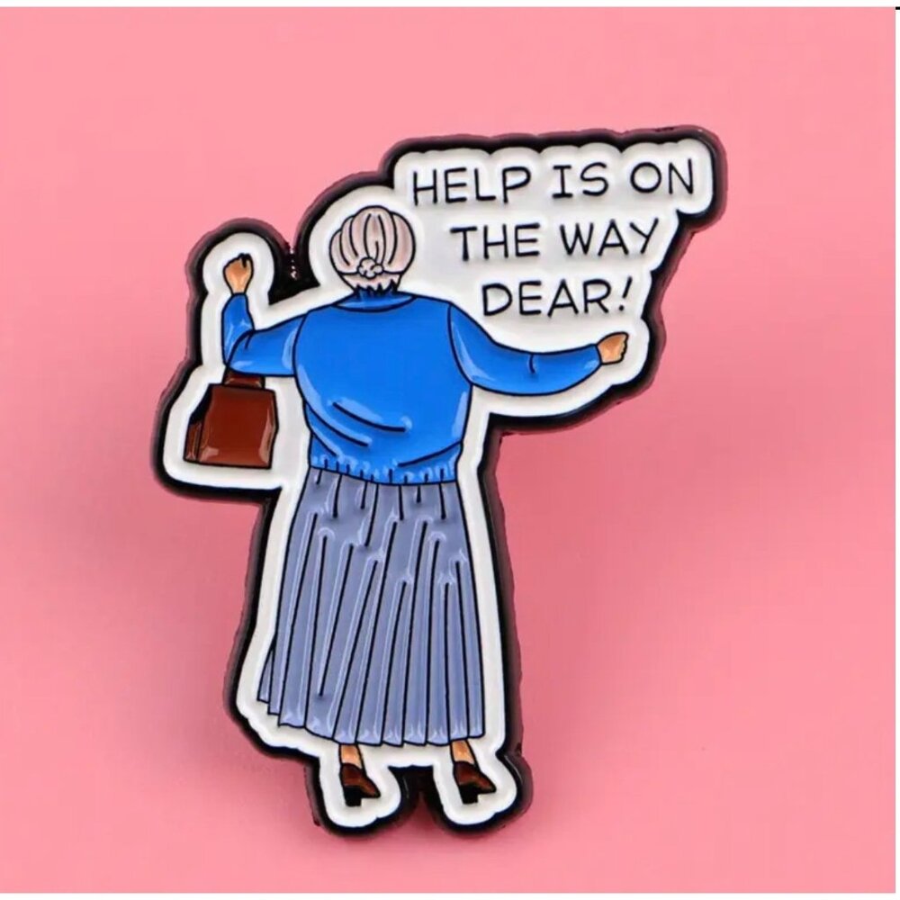 HELP IS ON THE WAY DEAR Doubtfire Enamel Lapel Backpack Pin NEW